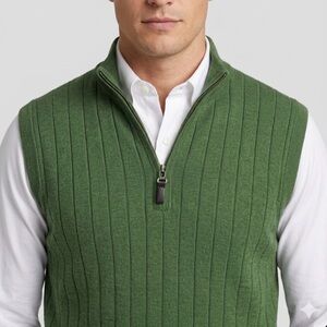 Fairway & Greene Men’s Merino Wool Quarter Zip Vest Green Large Golf Preppy